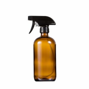 16oz Amber Glass Spray bottle Round Boston with Fine Trigger Sprayer