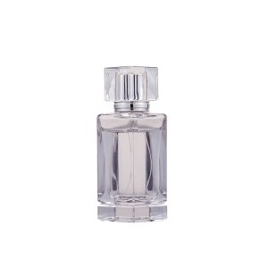 Empty square shaped 100ml luxury clear glass perfume spray bottle 1oz with sprayer lids for perfume packing